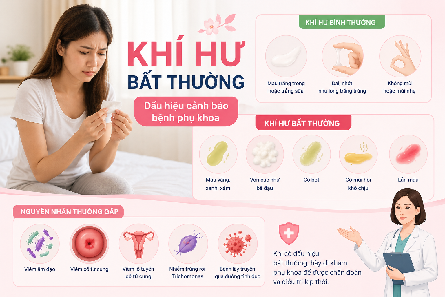 Khí hư khi mang thai bình thường và bất thường.